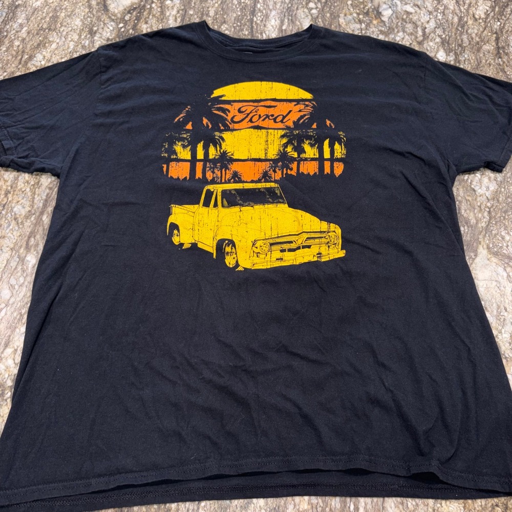 Vintage Truck Sunset Graphic T-Shirt Retro Mens‎ 2XL Black Ford - Picture 2 of 7